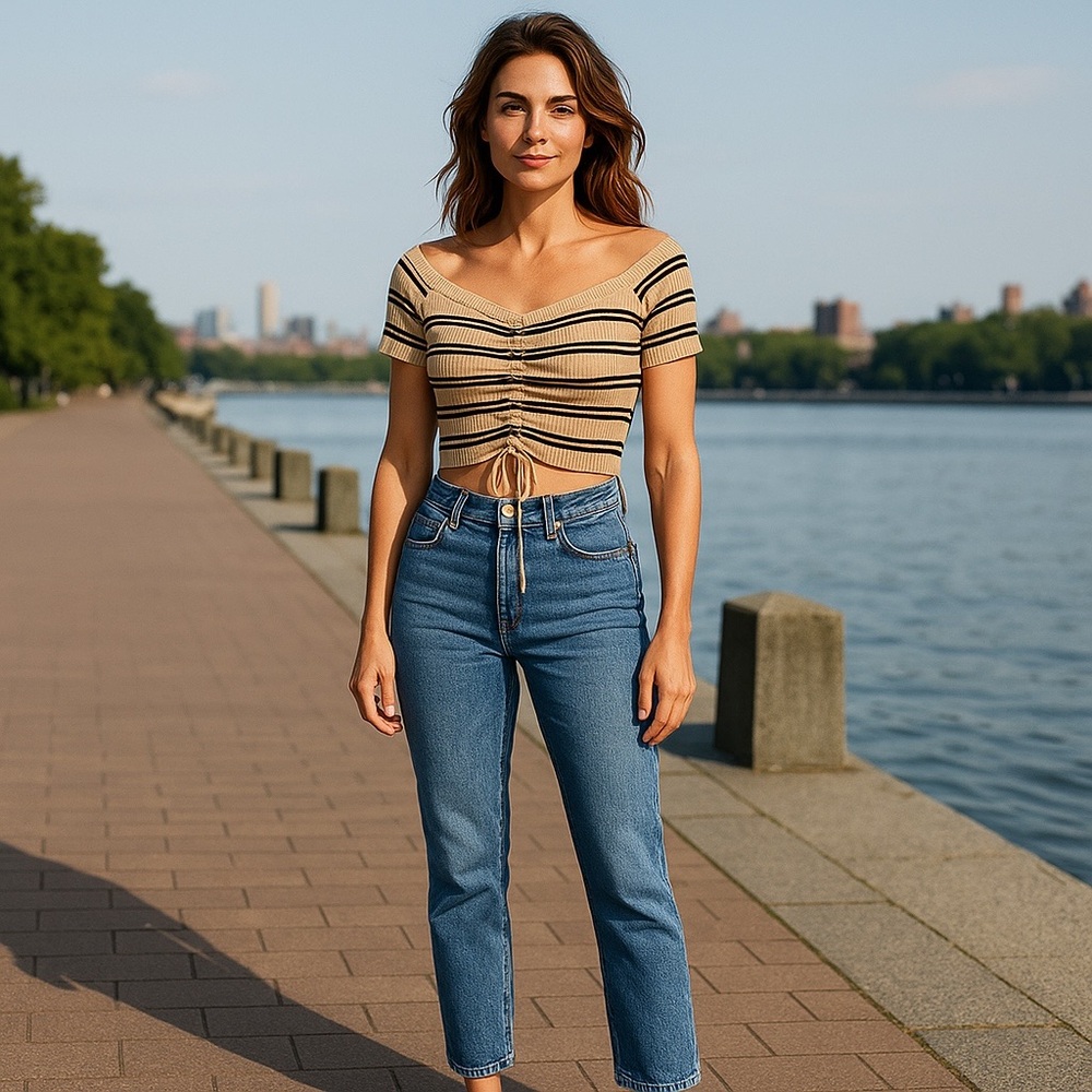 ACTIVE USA * Med Crop Top with Front Ties *‎